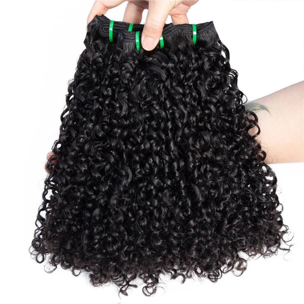 10a 11a Fumi Super Double Drawn  Virgin Indian Human Hair Pixie Curls 3 Bundles with Lace Frontal Closure