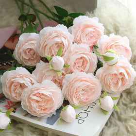 Artificial Silk Fabric Peony Flower Single Stem Persian Buttercup Long Stem 3 Heads Rose Indoor/Outdoor for Wedding Holiday