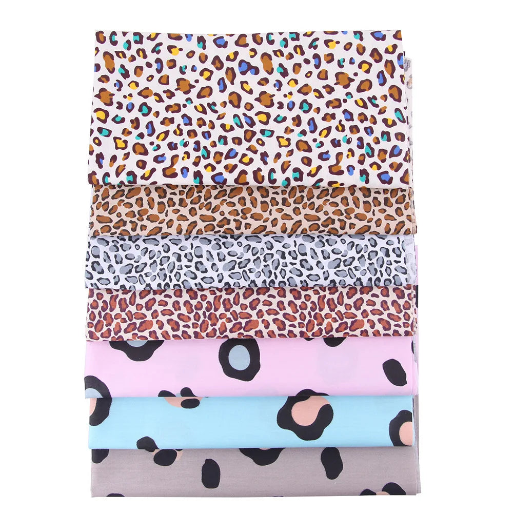 7 Piece Leopard Fat Quarter Cotton Fabric Squares Animal Print Patchwork Bundles for DIY Sewing Art Craft for Needlework