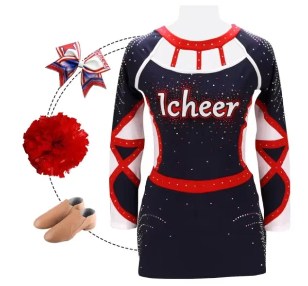 High-Gloss Finish Cheer Uniform and Rhinestone Cheerleader Set for Customized Color for Heat Transfer Printing