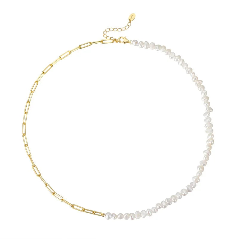Trendy Fine Jewelry Women Gold Plated 925 Sterling Silver Charm Chain Freshwater Pearl Necklace for Gifts