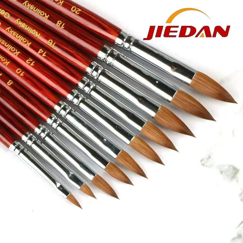 Wholesale High Quality 100% Kolinsky Acrylic Nail Brush with Crimped Ferrule Metal or Wood Handle on Nail Glue MegaBDM