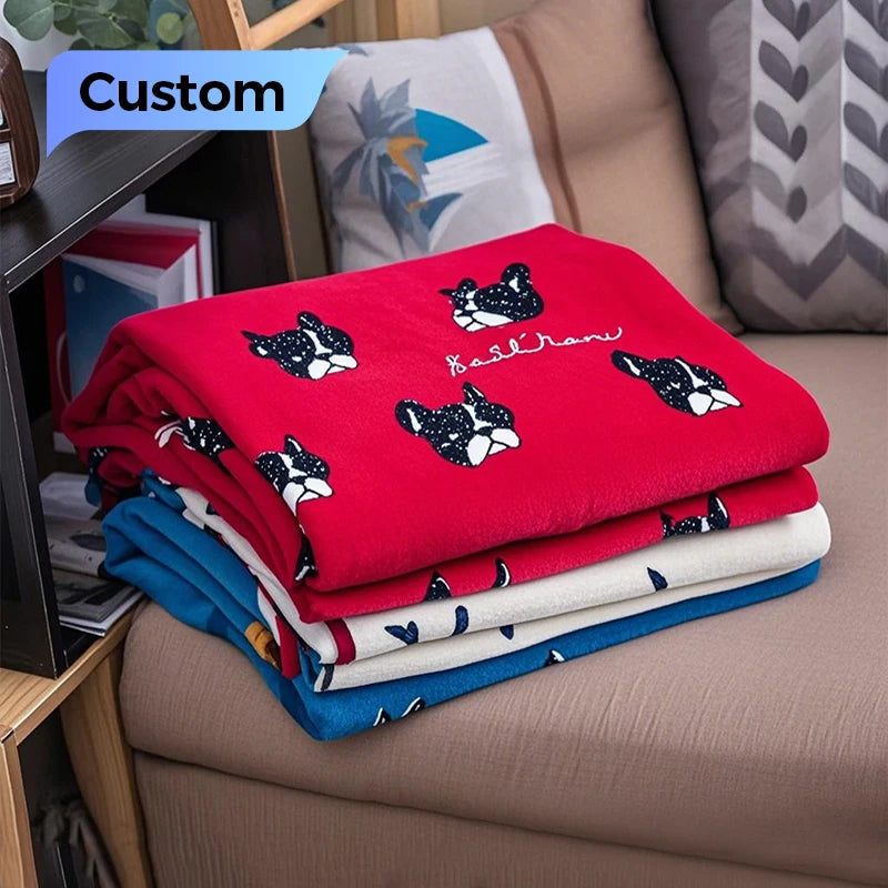 OEM Custom 100% Polyester Flannel Fleece Blanket Logo Printed Warm Soft Sofa Throw Winter Home Bed Gift Pet Dog