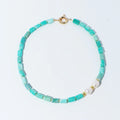 Maiou Handmade Classic Gold Plated Boho Freshwater Pearl Lake Blue Stone Beaded Choker Necklace for Women-Wedding & Party Gift