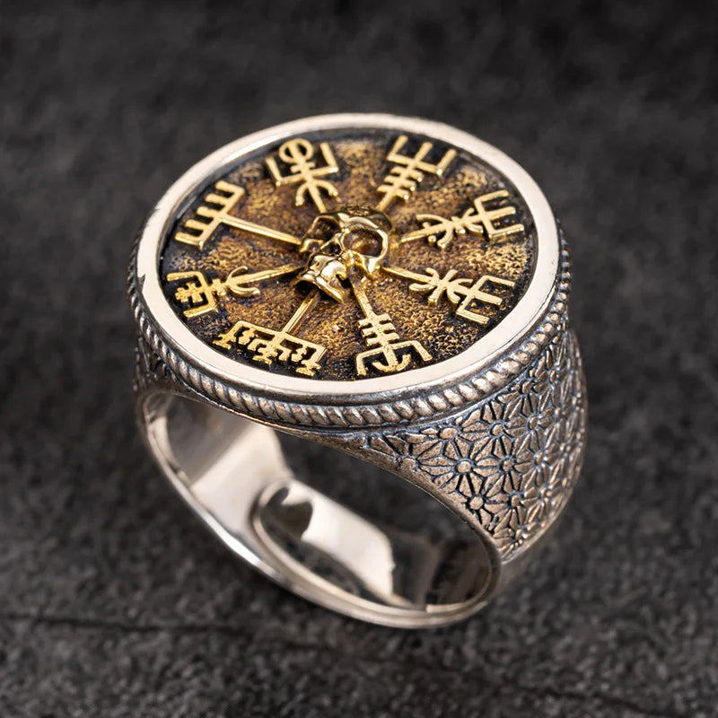 Viking Skull Chief's Legendary Ring Special Design Floral Engraving Jewelry 925 Sterling Silver Hiphop Clothes Accessories