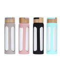 Customize 16oz 500ml Food Grade Reusable Environmental Silicone Sleeve Glass Water Bottle Bamboo Screw Lid Dishwasher Microwave