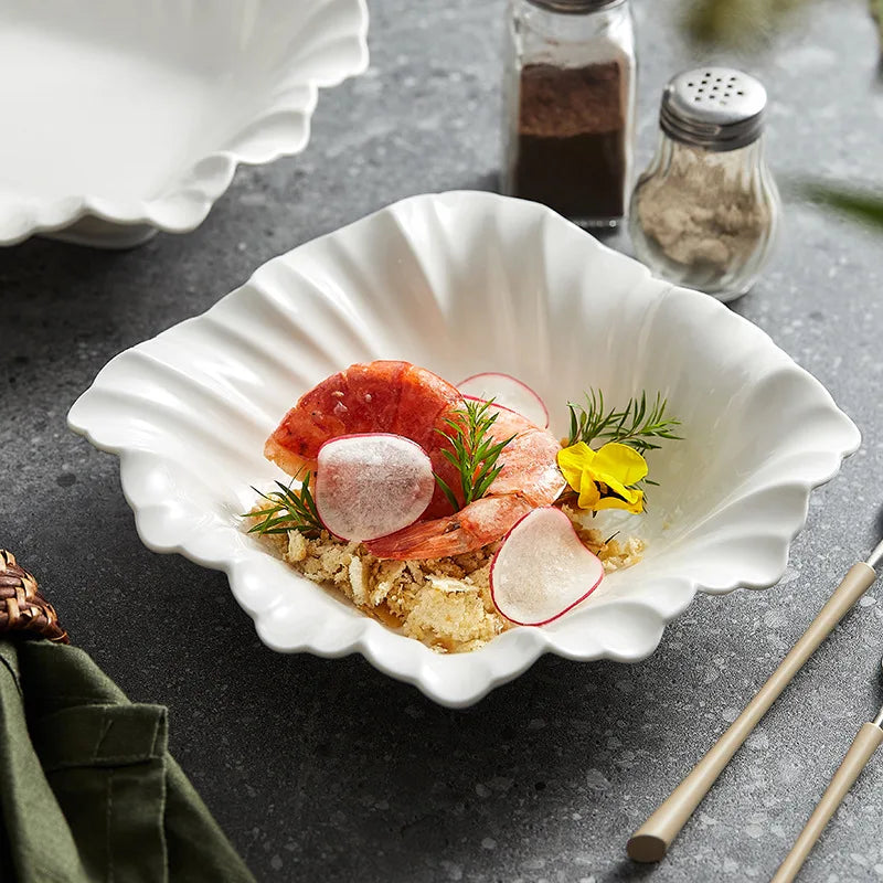 Top Grade Eco-Friendly Ceramic Dinner Plate-INS Irregular Design for Pasta Salad Serving Porcelain Cold Dish for Restaurant