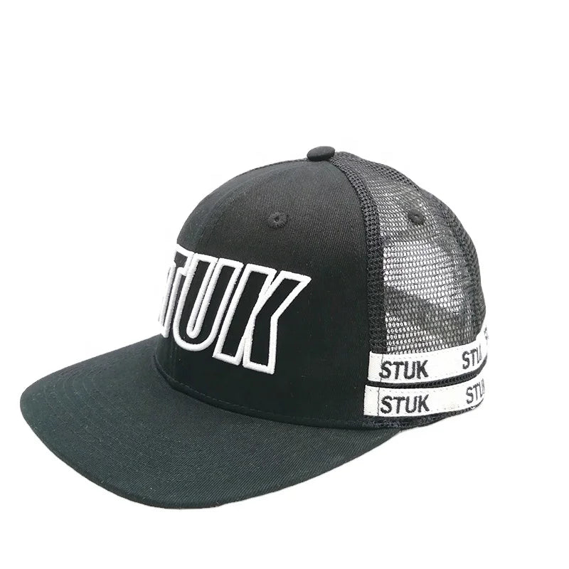 Custom Men's 6 Panel Cotton Mesh Baseball Cap 3D Embroidered Patch Design Snap Back Trucker for Outdoor Casual Travel Fishing