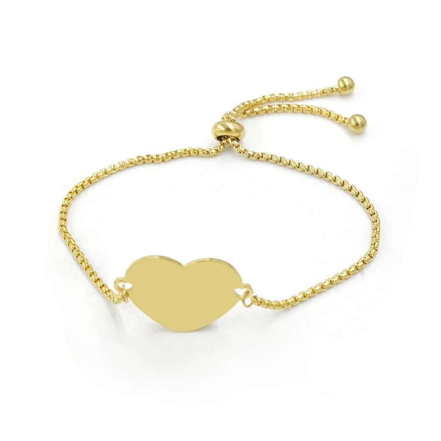Adjustable Slider Chain Bracelet Stainless Steel Heart Shaped Charm Gold Plated for Engraving Stylish Option for Anniversary
