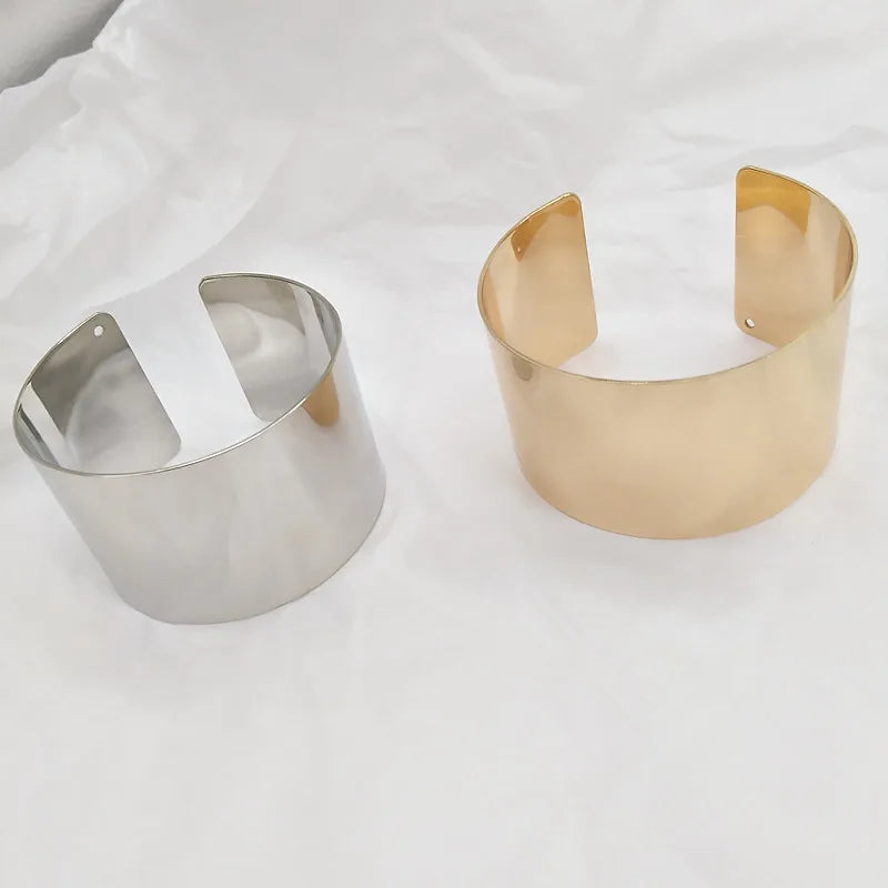 Fashion Female Cheap Brass Alloy Metal Gold Silver Bangles Wide Cuff Jewelry Women