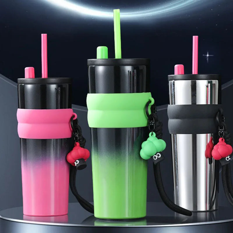 Hot Sale Large Capacity 316 Stainless Steel Tumbler with Straw Gradient Color Portable Insulated Vacuum Coffee Mug Cup 710ML