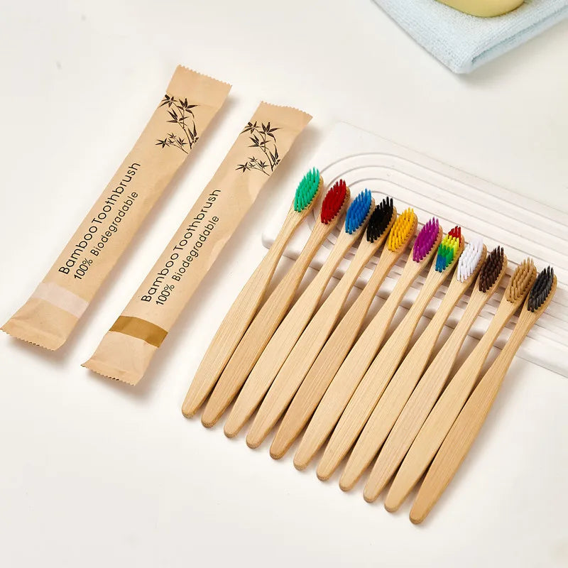 Wholesale Bamboo Toothbrush with Kraft Paper Packaging Biodegradable Soft Bristle Eco-Friendly Toothbrush for Hotel Travel