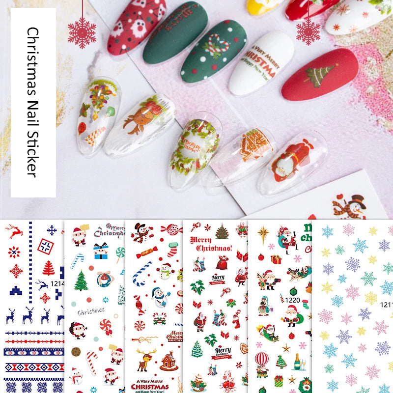 Hot Sale Self-adhesive Winter Christmas Nail Stickers Snowflakes Bear 3D Relief Nail Decal Stickers DIY Nail Decoration