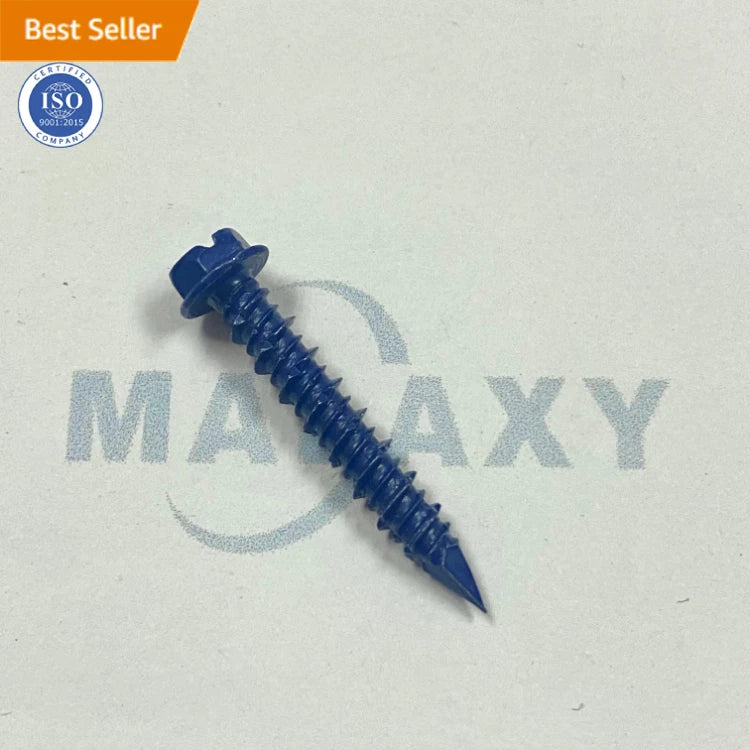 MALAXY Concrete Screws Phillips Flat Head Hi-low Notched Thread Diamond Point Blue Ceramic Coating