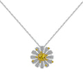 Dylam Sparkling 925 Sterling Silver Rhodium Plated Crushed Iced Cut 8A Cubic Zirconia Chrysanthemum Daisy Pendant Necklace