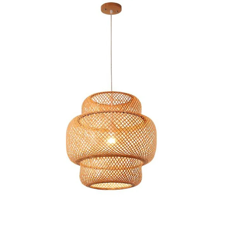 Retro Industrial Wooden Vintage Wood Lamp Lantern Pendant Light Bamboo Rattan