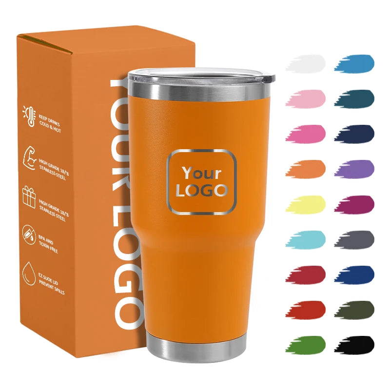 Customized 30oz Double Wall Stainless Steel Coffee Mug Powder Coated Vacuum Insulated  Water Bottle Keep Hot and Cold