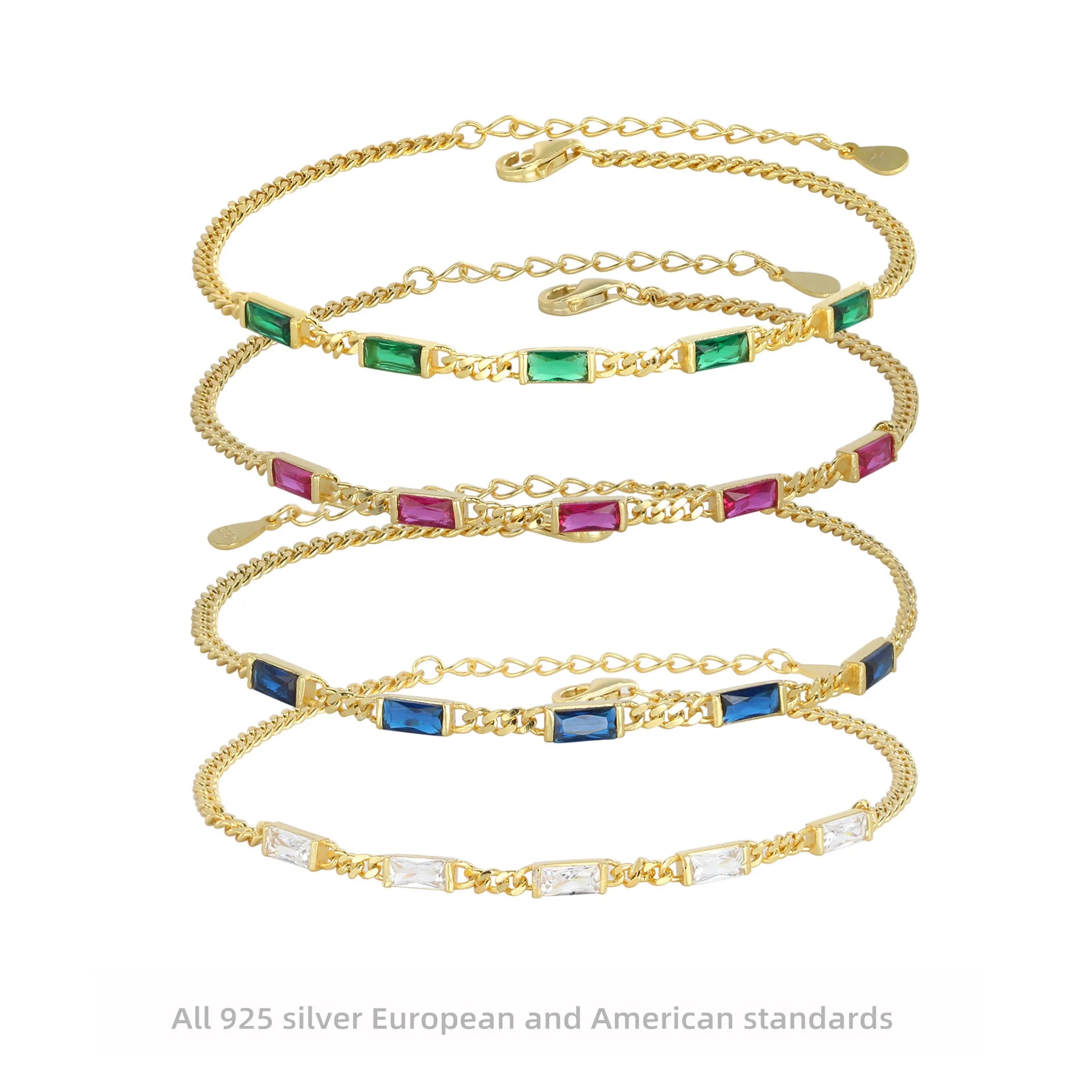 2025 Fine Jewelry S925 Sterling Silver Vintage Design Chain Bracelet for Women Casual Square Zircon French Style Link Bracelet