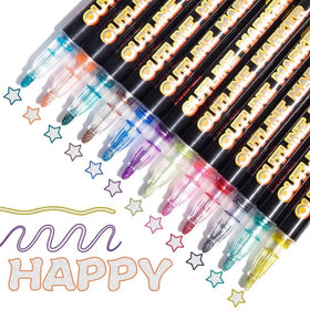 Magic Metallic Outline Marker Set Double Outlining Markers Set 12 Colors Pack