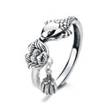 Light Luxury 925 Sterling Silver Koi Fish Lotus Flower Charm Design Finger Ring Women Rings Adjustable Jewelry