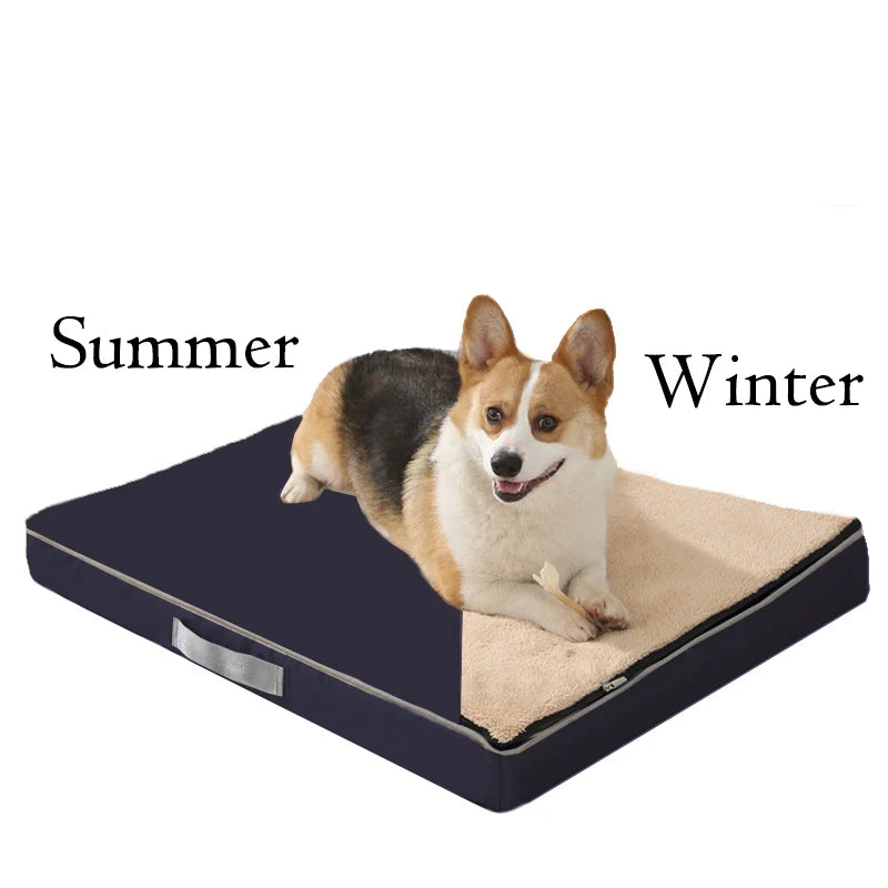 2 Way Use Summer and Winter Thick Pet Bed Square Mattress with Washable Cover Orthopedic Memory Foam Dog Bed for Large Dogs