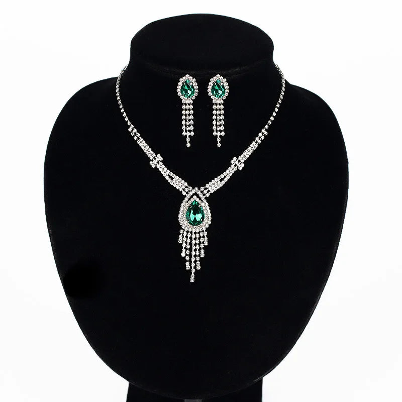 2022 New Silver Jewelry Set for Women Teardrop Wedding Rhinestone Necklace Earrings for Parties Engagements Anniversaries
