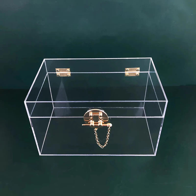 Acrylic Transparent Storage Box Large Size Clear Acrylic Organizer Box With Golden Lock for Home Storage