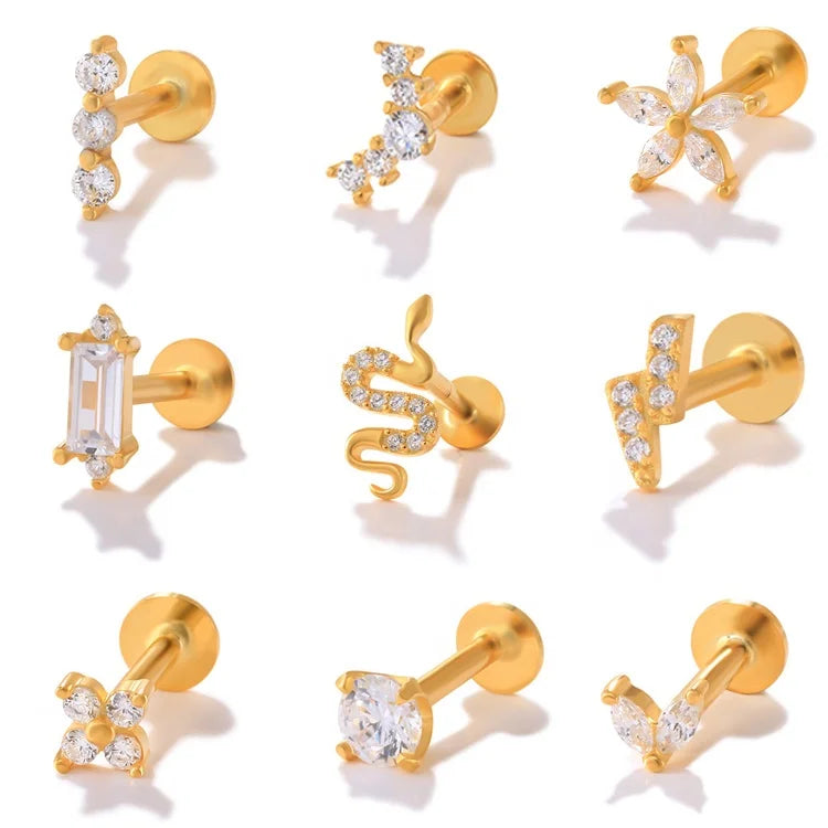 Gaby New Arrival Flower Snake  Design 925 Sterling Silver Jewelry  Internal Thread Cartilage Earring  Piercing Jewelry