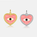 FUAMAY 925 Silver 18K Gold Plated Rosa Pink Enamel Corazon Charm Heart Shaped Black Stone Eyes Designer Charms for Diy Bracelet