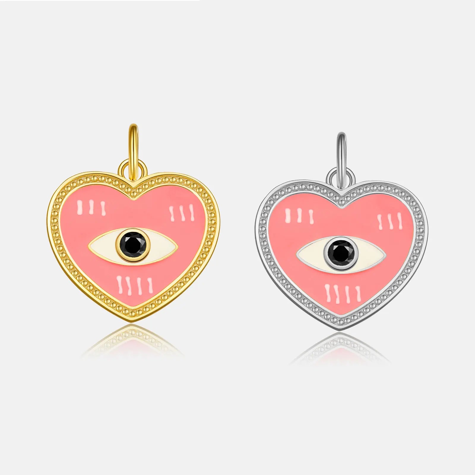 FUAMAY 925 Silver 18K Gold Plated Rosa Pink Enamel Corazon Charm Heart Shaped Black Stone Eyes Designer Charms for Diy Bracelet