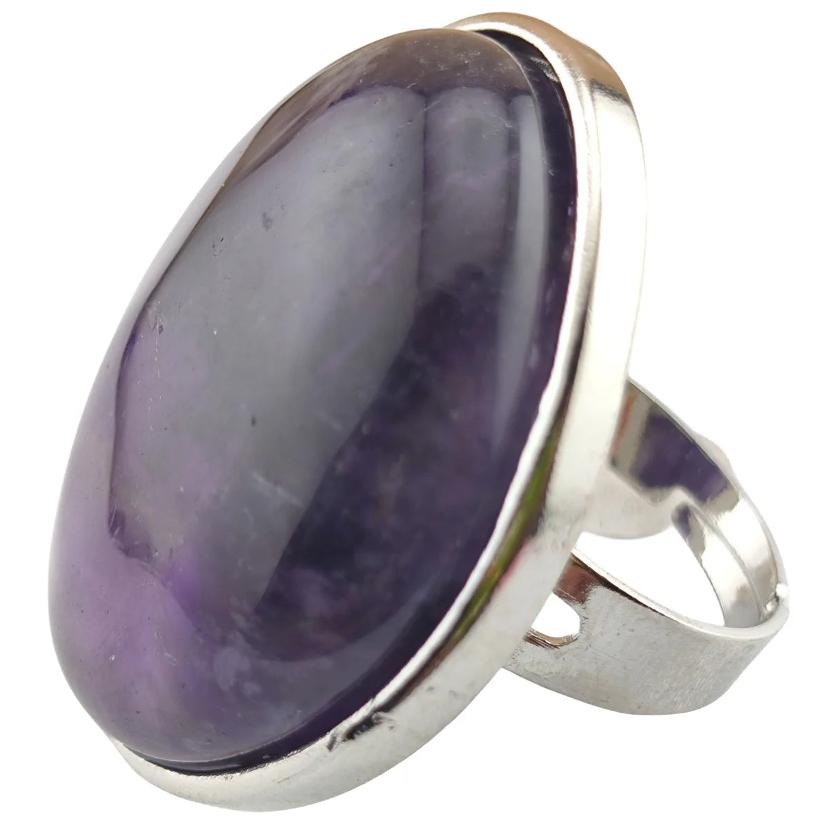 Natural Amethyst Gemstone Silver Rings for Women Big Round Shape Adjustable Vintage Finger Rings Party Birthday Gift