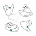 Hot Sale 925 Sterling Silver Heart Four Leaf Clover Leaf Adjustable Women's Jewelry Ring