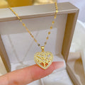 Valentine's Day Gold Plated Love Heart and Tree Necklace Stainless Steel Transfer Beads Zircon Heart Pendant Necklace for Girls