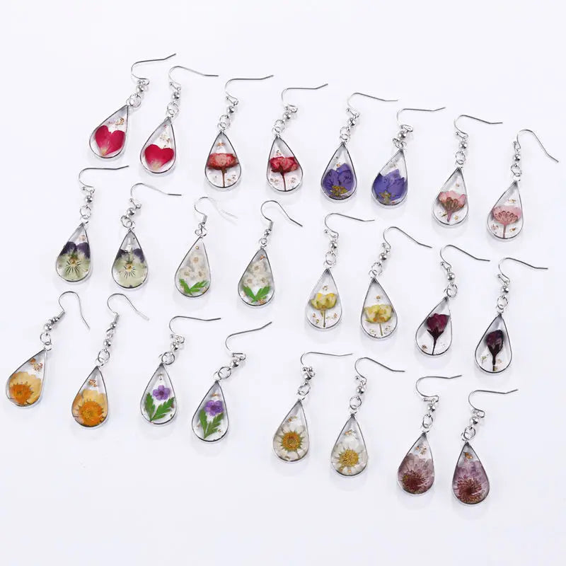 New Fashion Jewelry Earrings Made With Resin Pressed Real Flower Pendant Earrings
