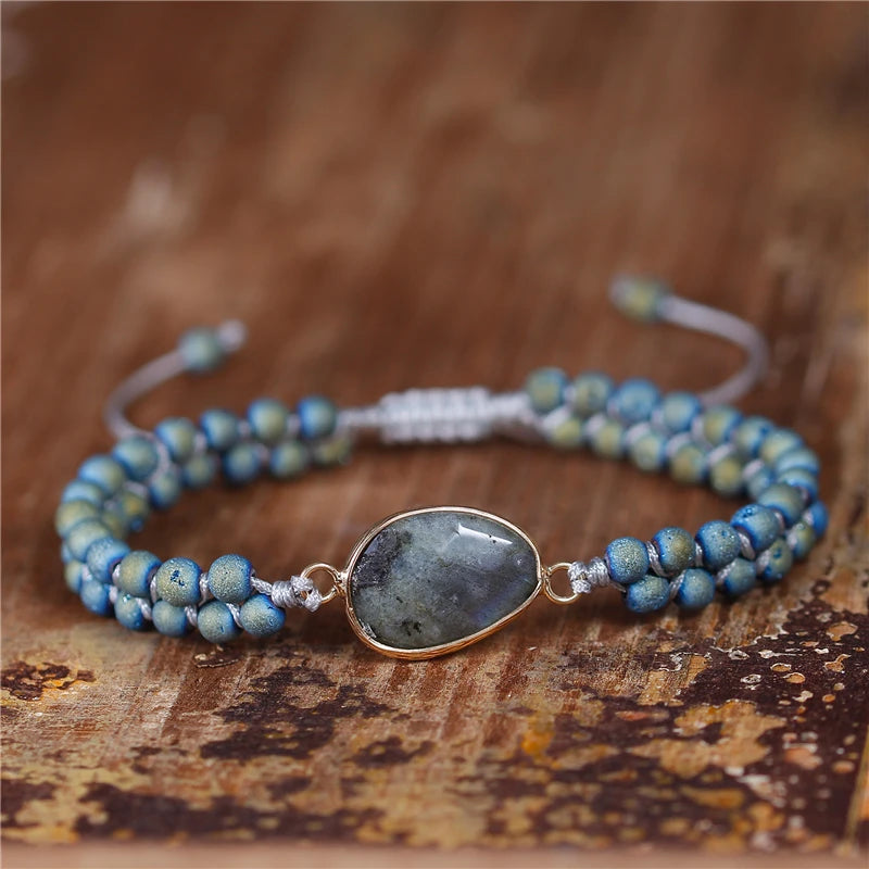 YueTong Natural Stone Labradorite Charm Bracelet BOHO Beaded Braided Macrame Bracelets Wrap Bracelet Women Jewelry Wholesale