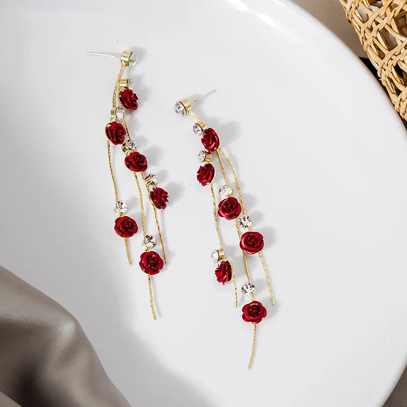 SC Temperament Diamond Zircon Stud Earrings Latest Design Flower Tassel Earrings Inlaid Diamond Long Drop Earrings for Women