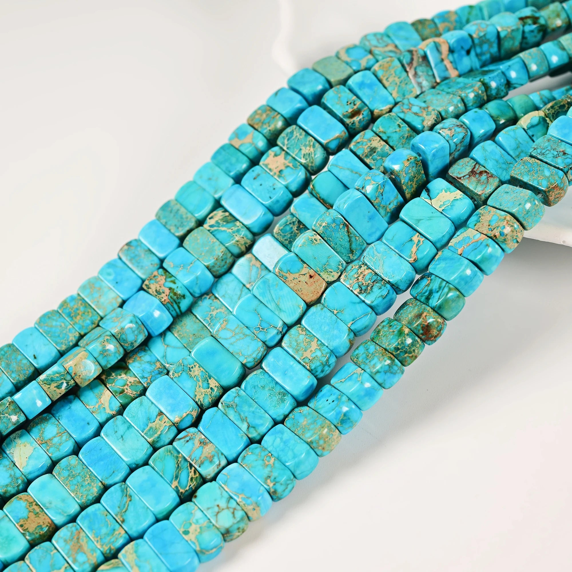 Wholesale 5x10mm Blue Sea Sediment Imperial Jasper Bangle Double Drill Rectangle Bracelet Beads Diy Jewelry Making GIC Certified