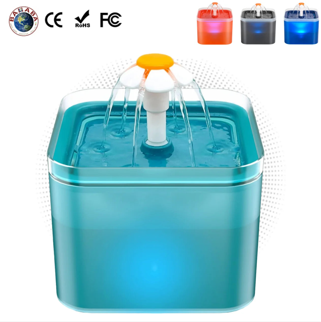OEM Custom Automatic Cat Cordless Wireless Battery Operated Pet Water Fountain with LED Light and Water Level Window Quiet Pump