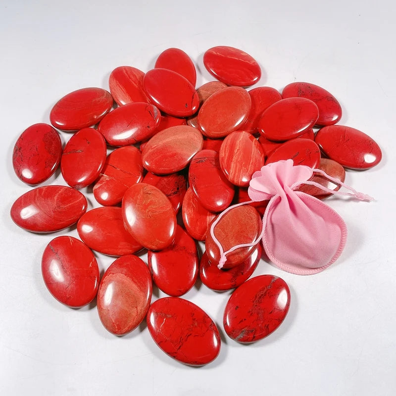 Hongzhuo Gemstone Natural Red Jasper Oval Shape Pocket Stones Protection Wholesaler