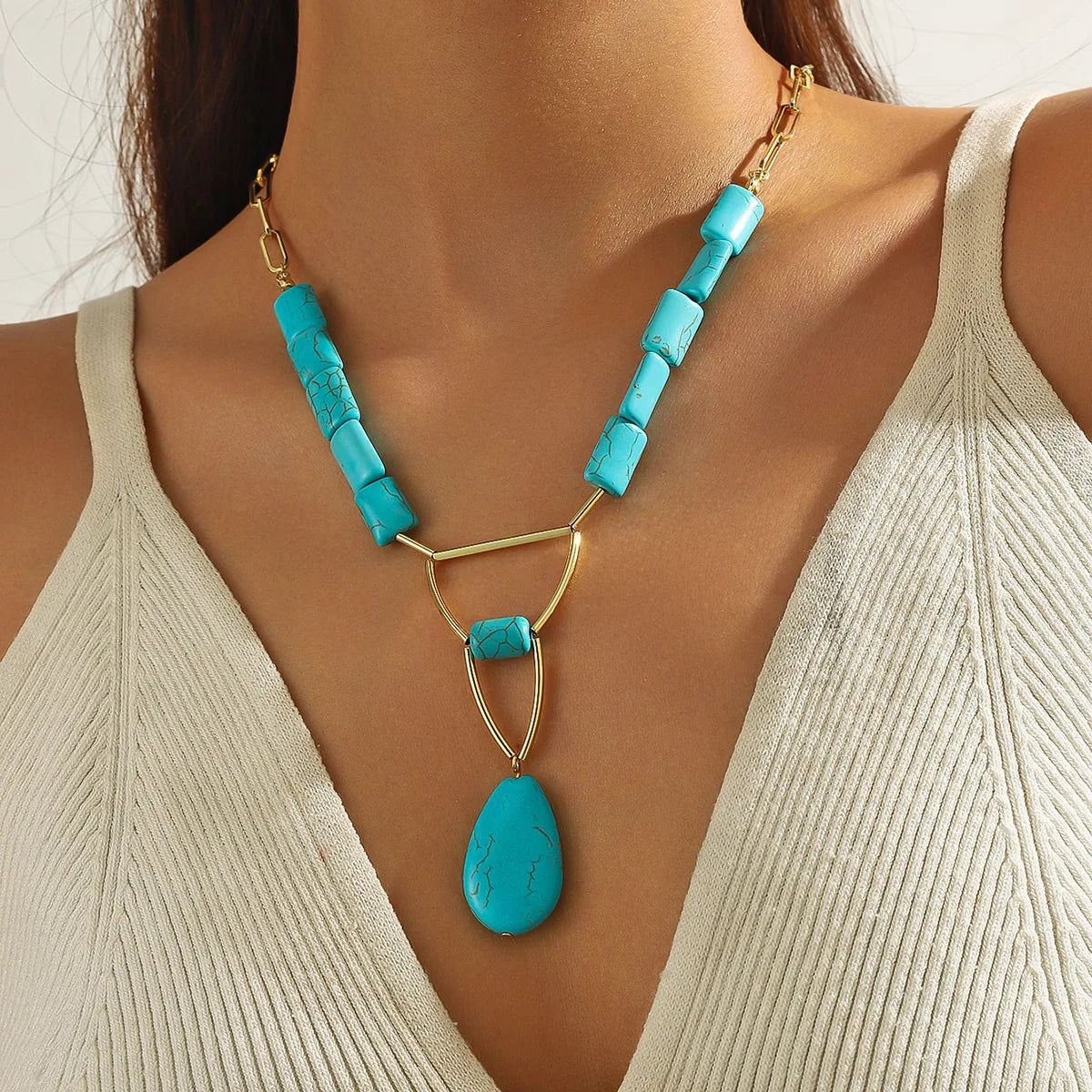 Vintage Turquoise Diamond Jewelry Silver and Pearl Choker Necklaces Boho Bendable Zinc Alloy Beads Anniversary Suitable