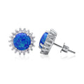 925 Sterling Silver Women's Classic White and Blue Opal Stud Earrings for Wedding Engagement Anniversary Party Gift