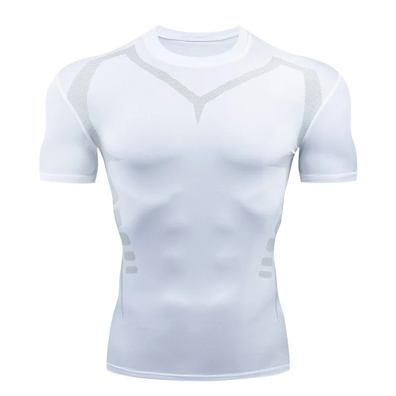 Compression Shirt Men's Elastic Quick Drying Running Basketball Short Sleeve Men T-shirt Sports Fitness Tights