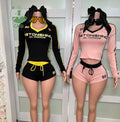 Women's Fall Clothing 2025 Shorts Set Print V-neck Color Blocked Long Sleeved T-shirt Elastic Waist Shorts 2 Piece Set for Women