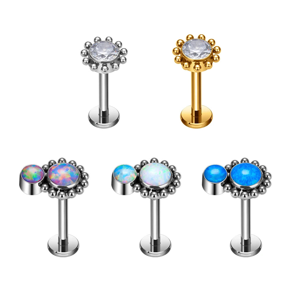 Wholesale ASTM G23 Titanium Opal CZ Inlay Conch Helix Earring Hinged Clicker Trangus Nose Nostril Ring Women Piercing Jewelry