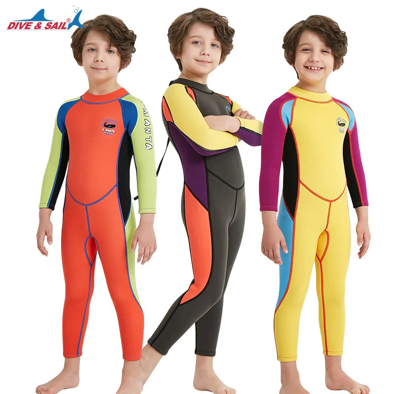 DIVE&SAIL Wholesale Wetsuits 2.5MM Diving Suit Boys Neoprene Wet Suit One Piece Warm Back Zipper Kids Neoprene Wetsuit