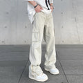 OEM Custom Twill Cotton Sweatpants Mid Waist Street Style Baggy Straight Leg Pants with Side Pocket Plain Dyed