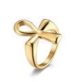 Latest Punk Vintage Hip Hop Ancient Egyptian 316L Stainless Steel 18K Gold Plated Men's Jewelry Ankh Cross Signet Band Ring