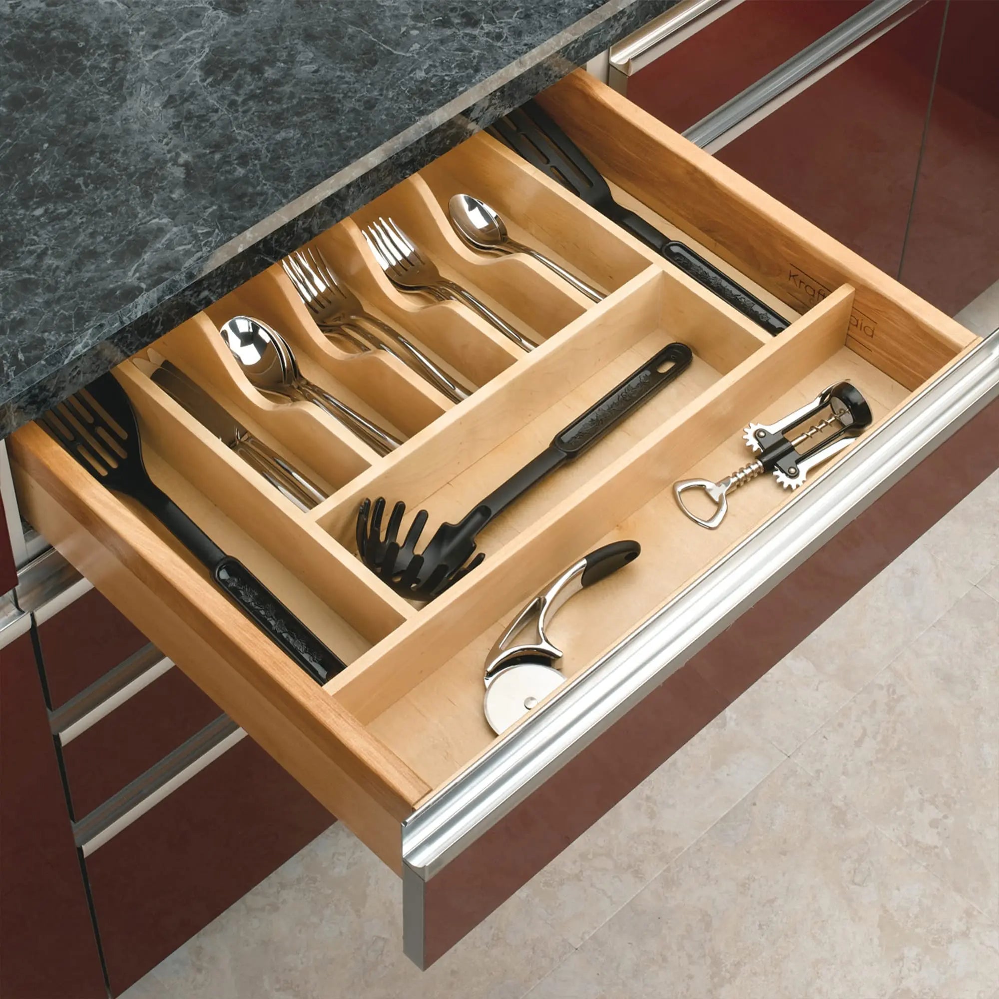 Wood Silverware Drawer Organizer for Kitchen Utensil Cutlery Cabinet Storage Utensil Holder and Cutlery Tray with Grooved Drawer