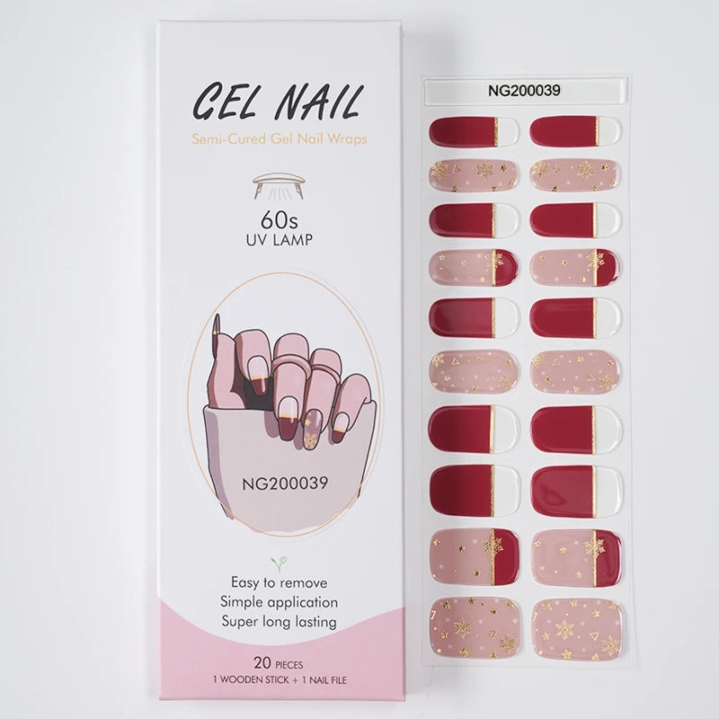 2026 Wholesale Semi Cured Gel Nail Strip Stickers Non-Toxic Long Lasting Semi Cured Gel Nail Wraps