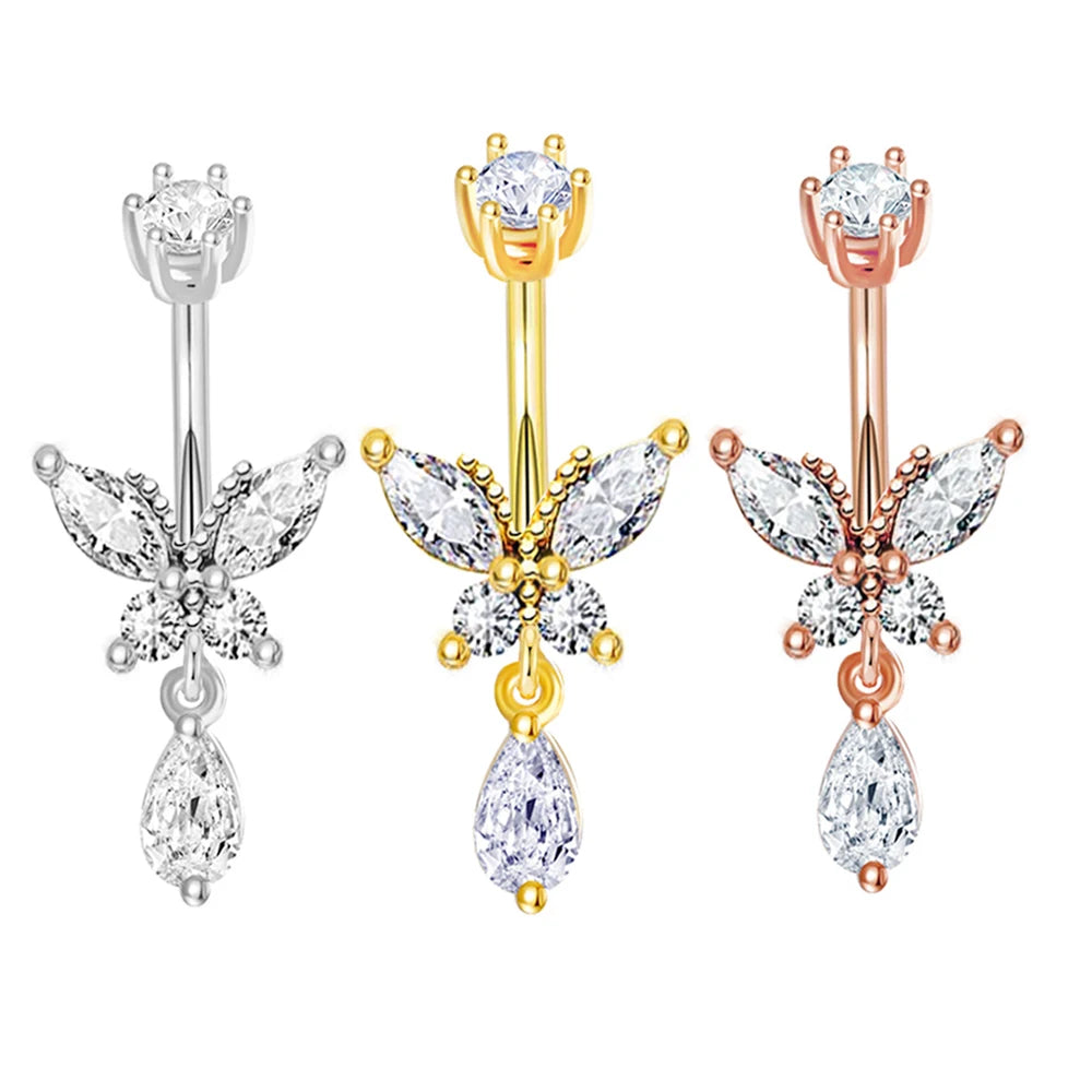 New Style Drop Dangling Heart Shape Navel Piercings Women Stainless Steel Belly Button Rings Wedding Classic Blue Zinc Plated